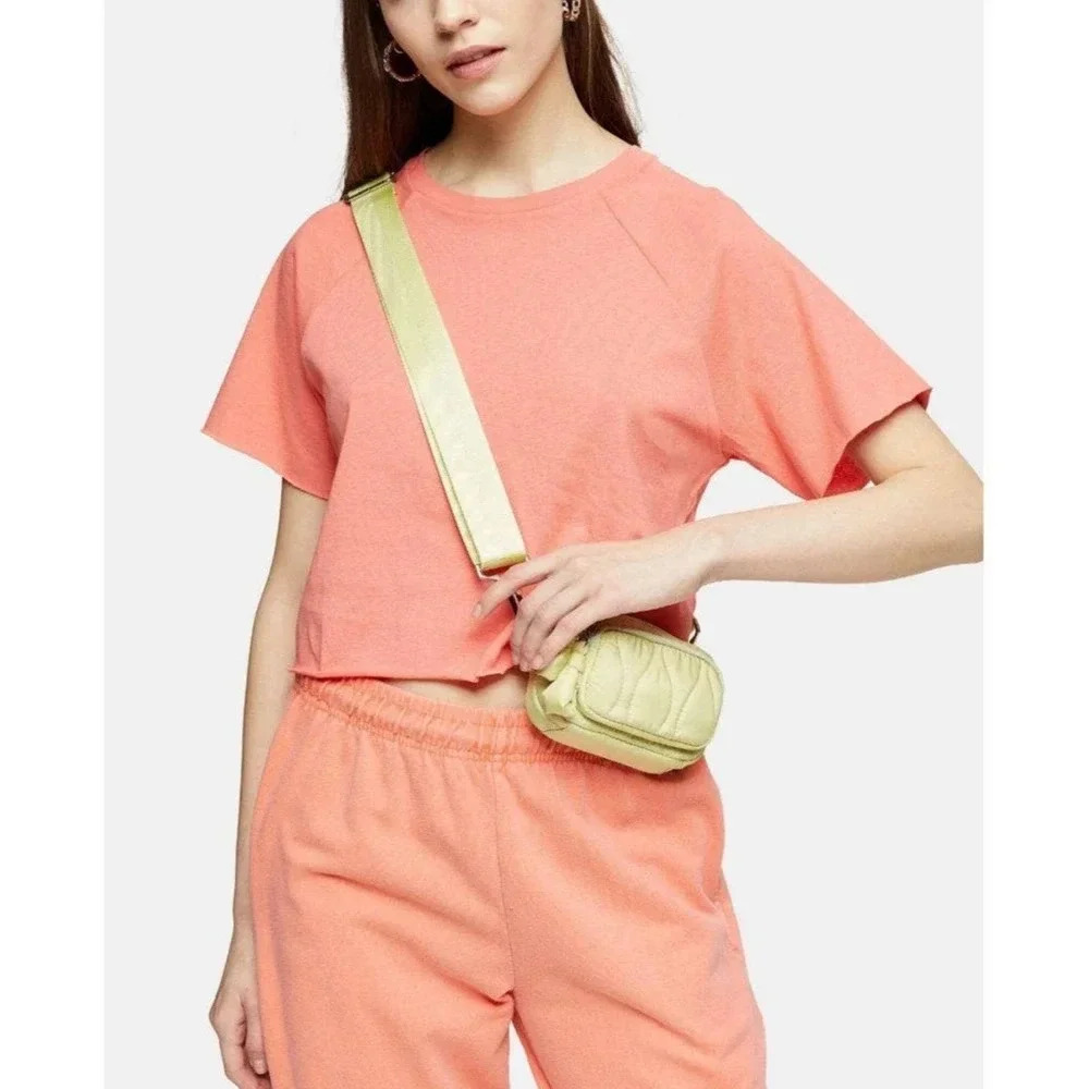 TopShop Women's Apricot Orange Cropped Raglan Tee Shirt Size 12 NWT